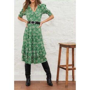 Ba&Sh Vika Green Floral Ruffle Midi Dress Size 4 Womens